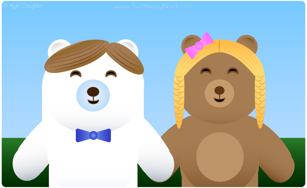 Learn the letter W. The Two Happy Bears are wearing wigs. Wig begins with the letter W.