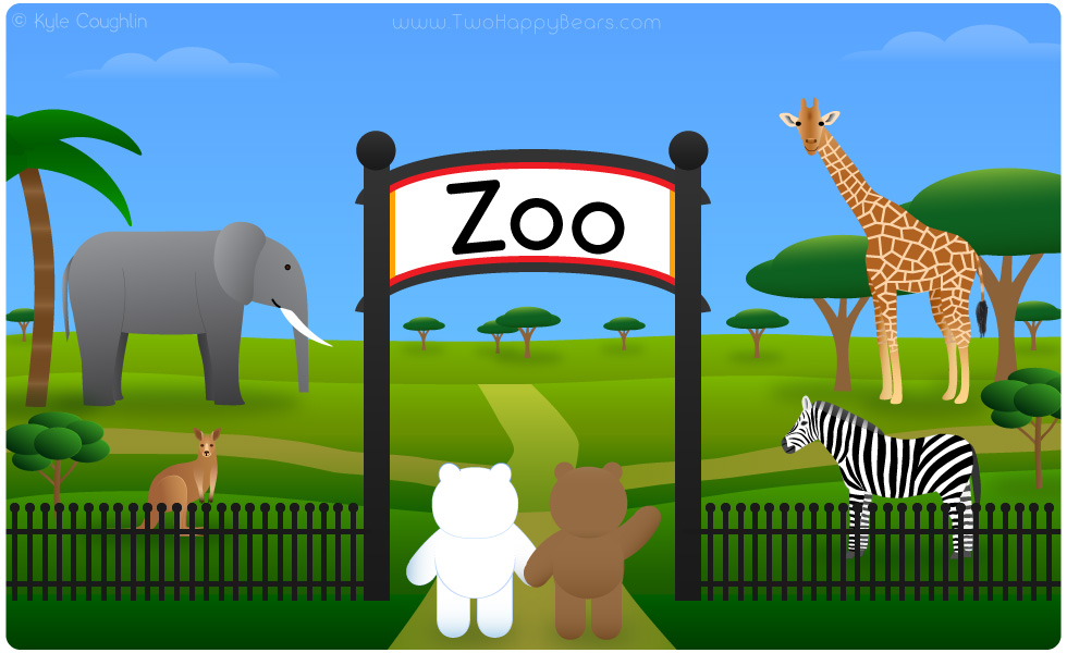 Learn the letter Z. The Two Happy Bears are visiting the zoo. Zoo begins with the letter Z.
