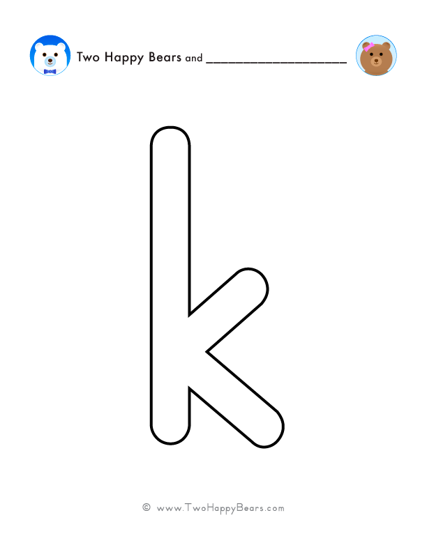 Print and color a very large lowercase letter K to use for spelling words or your name, and decorating.