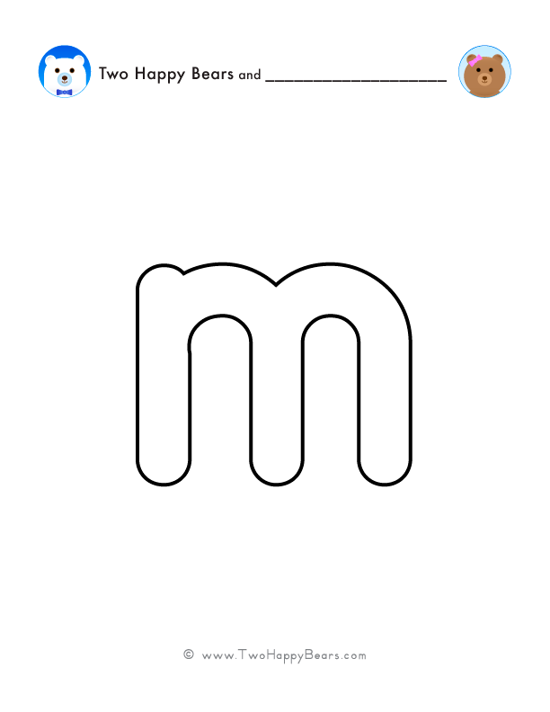 Print and color a very large lowercase letter M to use for spelling words or your name, and decorating.