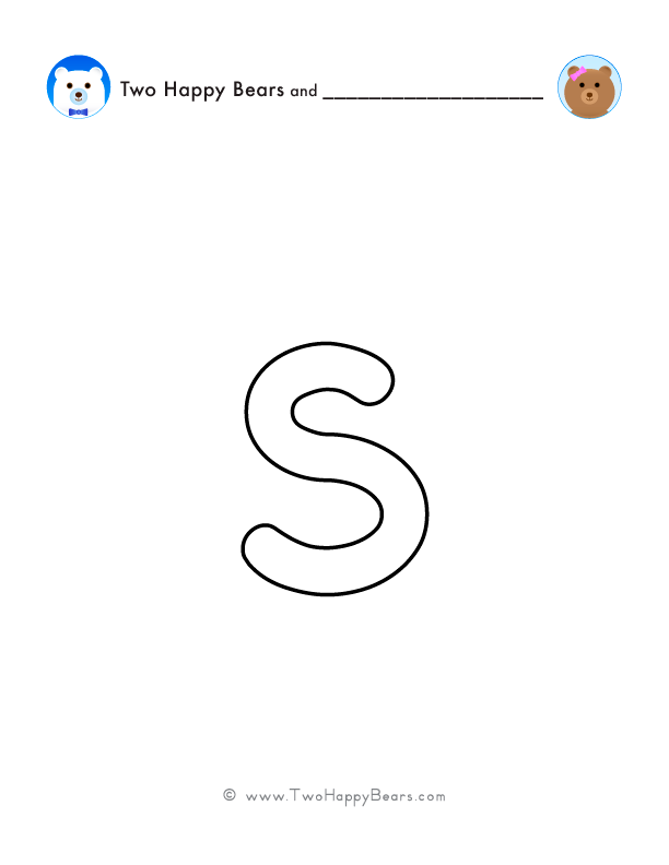 Print and color a very large lowercase letter S to use for spelling words or your name, and decorating.