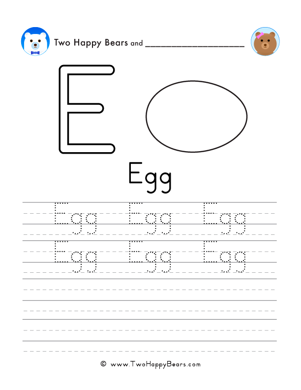 Free printable sheet for tracing and writing the word egg, and a picture of a egg to color.