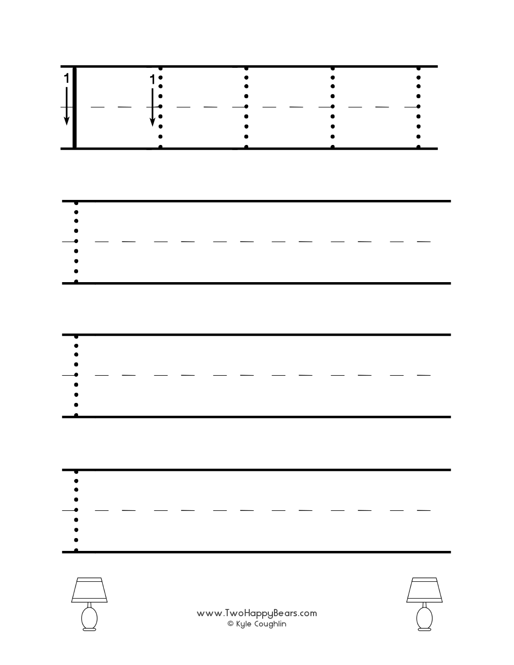 Lowercase letter L worksheet for tracing and drawing