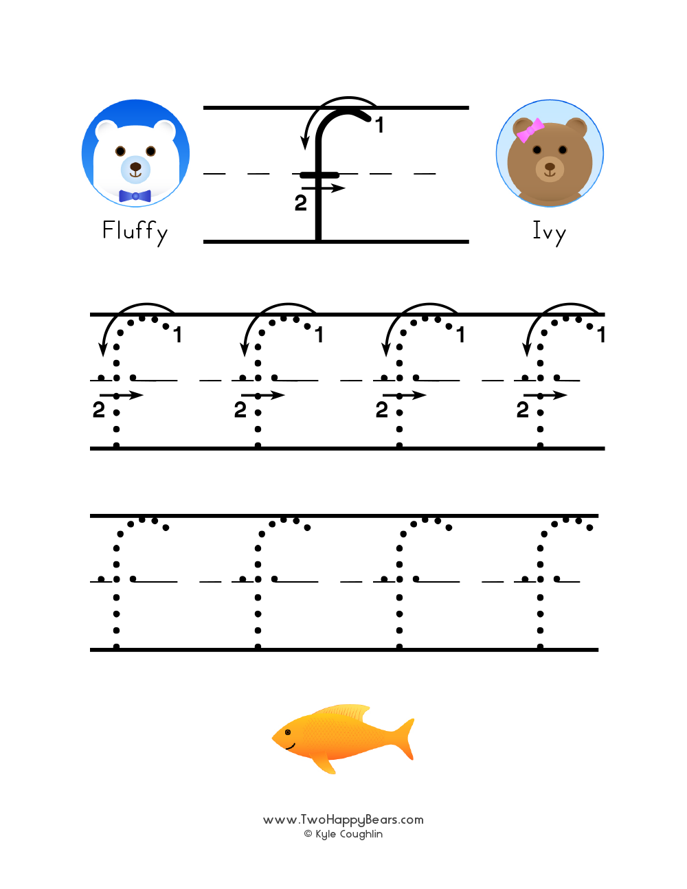 Lowercase letter F worksheet for tracing