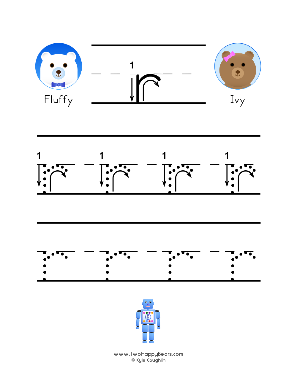 Lowercase letter R worksheet for tracing