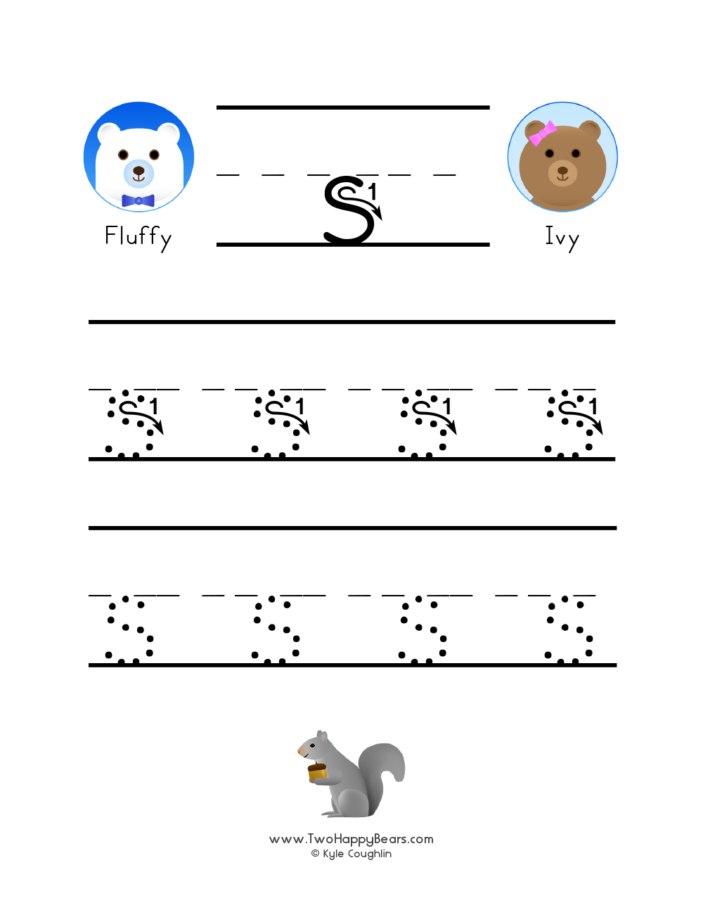Lowercase letter S worksheet for tracing