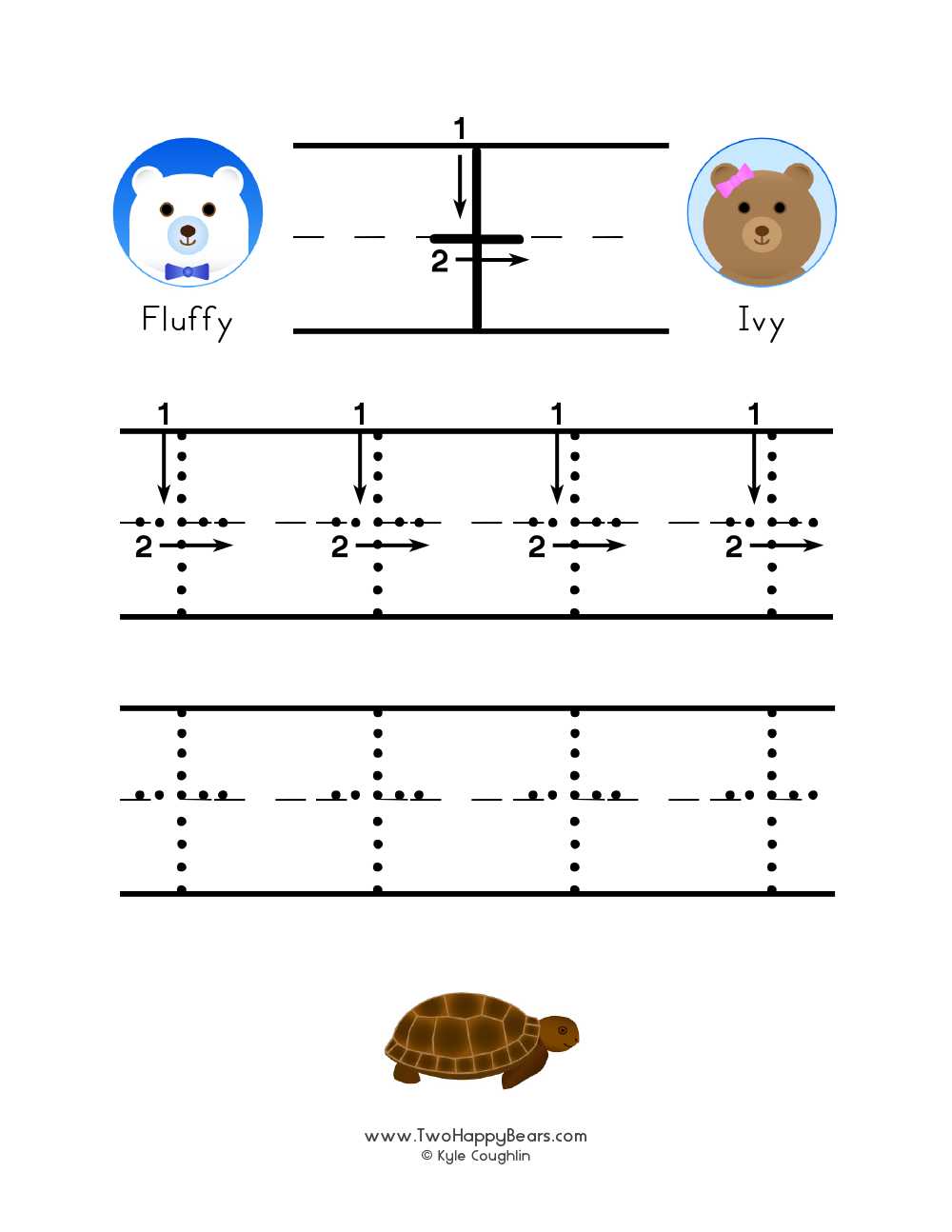 Lowercase letter T worksheet for tracing