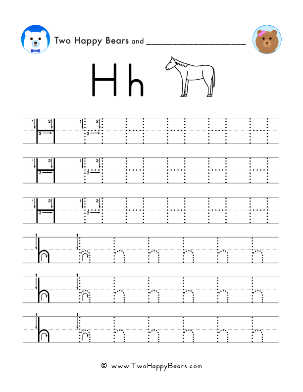 Free printable worksheets for tracing the letter H.