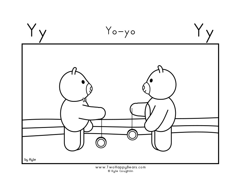 Coloring page of the Two Happy Bears playing with a yo-yo.