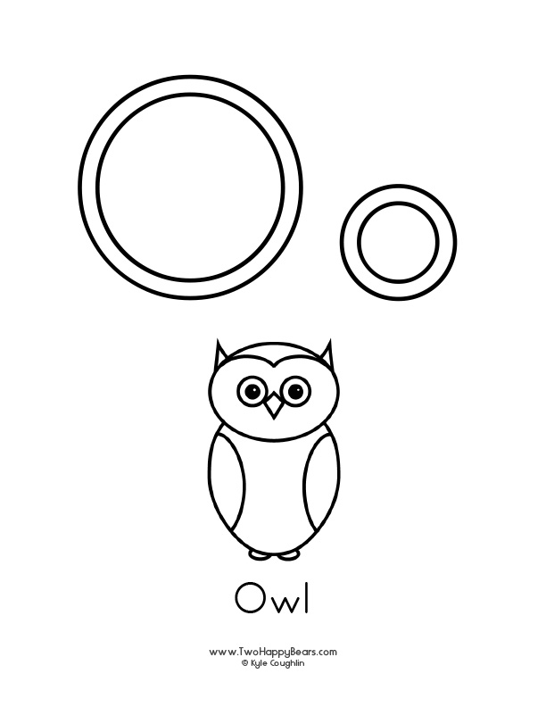 Coloring page of an uppercase and lowercase letter O and an owl.