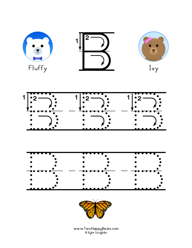 Letter B worksheets to trace and draw