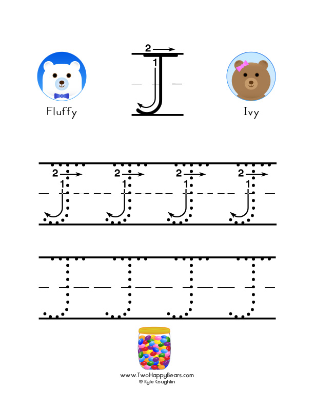 Letter J worksheets to trace and draw
