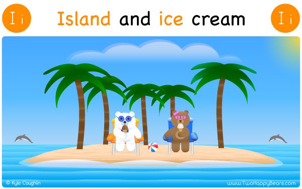 Happy Bears eat ice cream on an island while learning the letters of the alphabet.