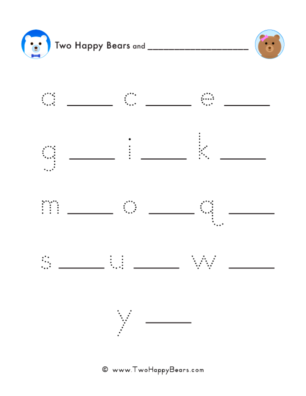 Alphabetical order fill-in-the-blank worksheet starting with letter B for lowercase letters.