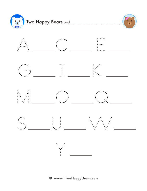 Alphabetical order fill-in-the-blank worksheet starting with letter B for uppercase letters.