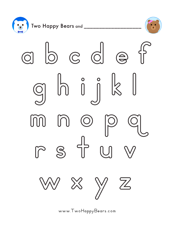 Color every letter of the alphabet in lowercase with this free, printable PDF.