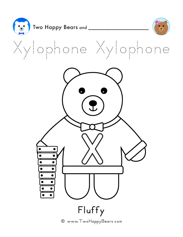 Letter X Sweater. Color the Two Happy Bears wearing sweaters with letters. Free printable PDF.