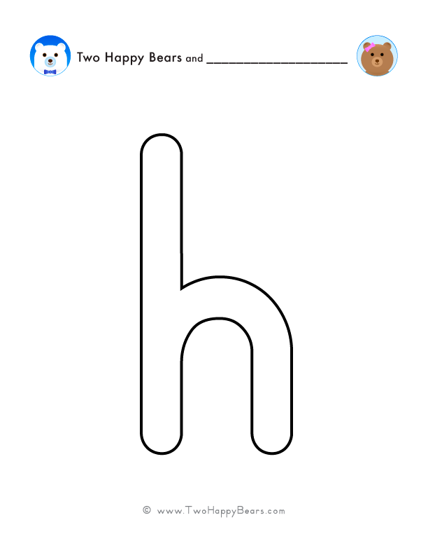Free printable coloring page of a large letter H lowercase with the Two Happy Bears.