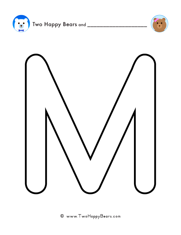 Coloring pages for words that start with the letter M, for preschool and kindergarten.