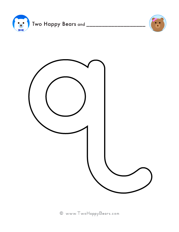 Free printable coloring page of a large letter Q lowercase with the Two Happy Bears.