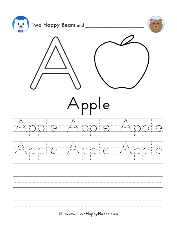 Free printable worksheets for tracing, writing, and coloring words that start with letter A.