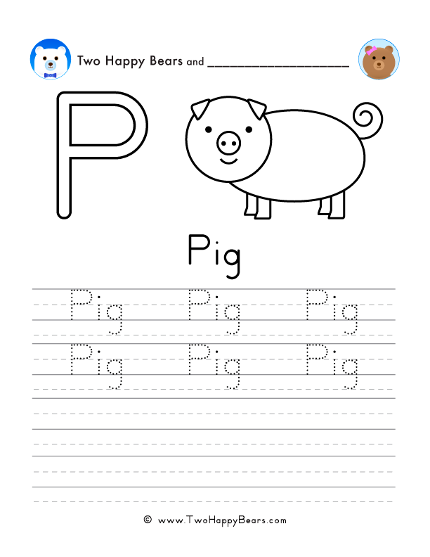 Free printable worksheets for tracing, writing, and coloring words that start with letter P.