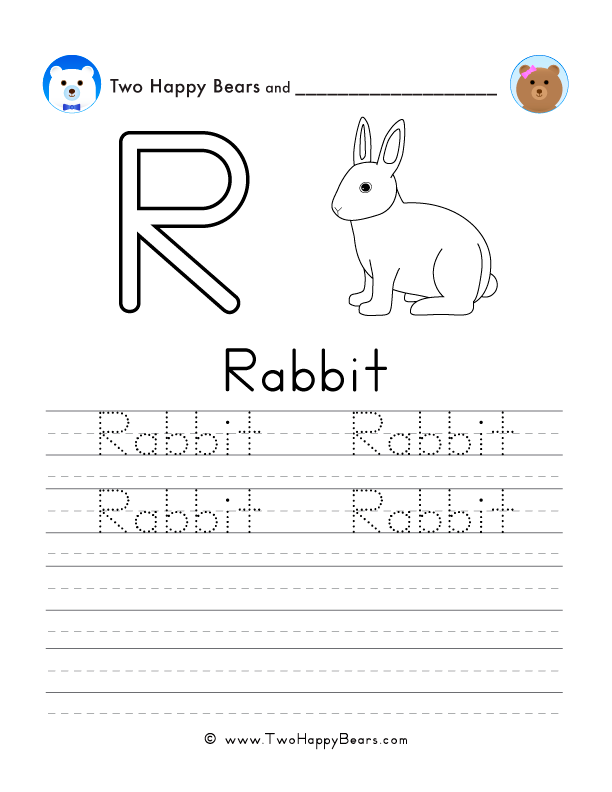 Free worksheets to trace, write, and color words that start with the letter R - free printable PDFs.