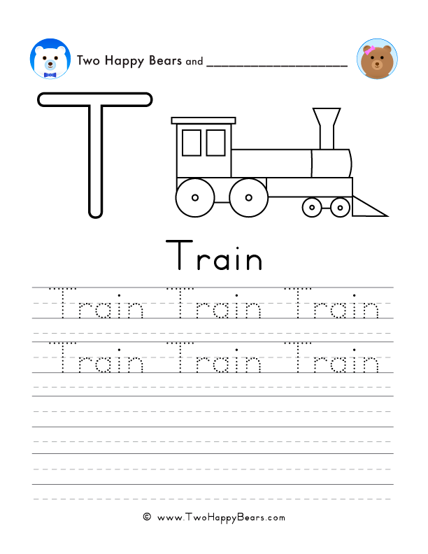 Free printable worksheets for tracing, writing, and coloring words that start with letter T.