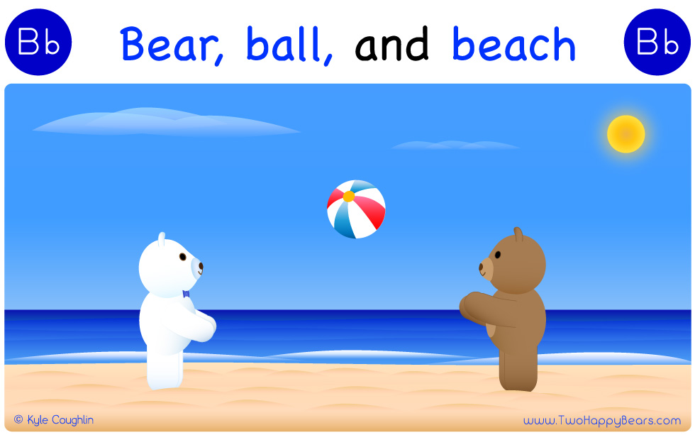 The Two Happy Bears played with a ball at the beach.