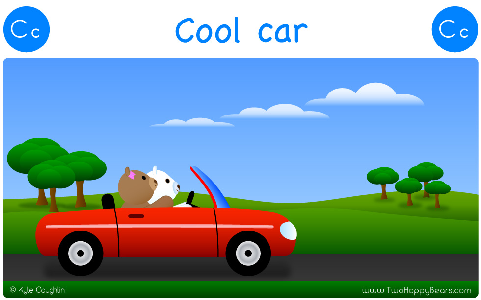The Two Happy Bears went for a ride in their cool car.