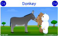 Donkey starts with the letter D.
