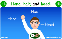 Head, hand, and hair start with the letter H.