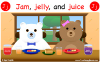 Jam, jelly, and juice start with the letter J.