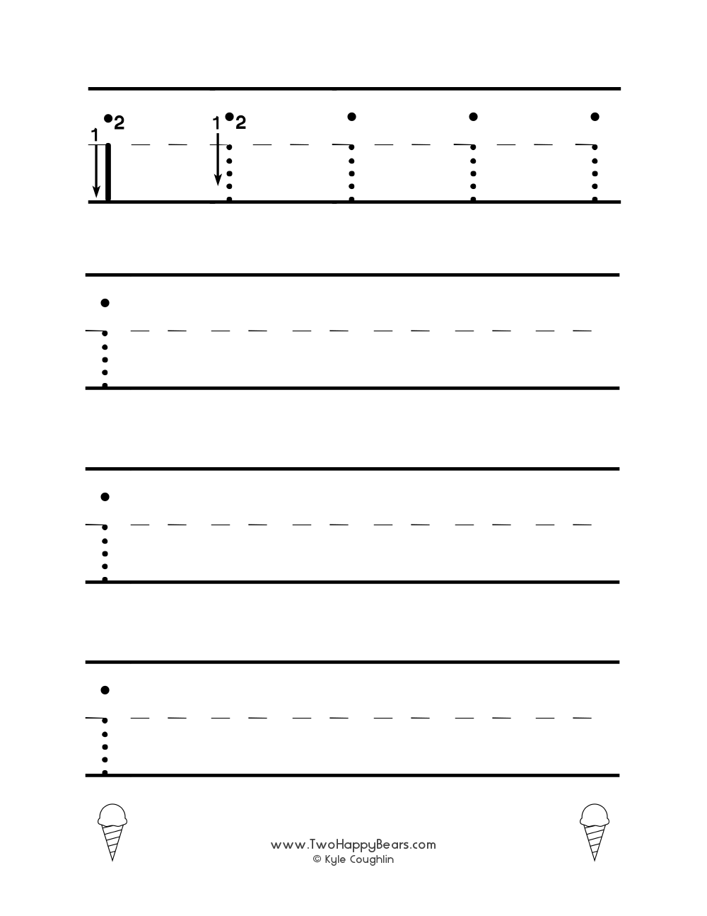 Lowercase letter I worksheet for tracing and drawing