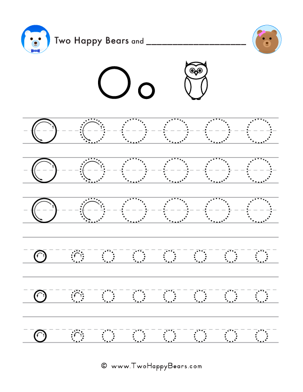 Free printable PDF worksheet to trace the letter O in uppercase and lowercase.