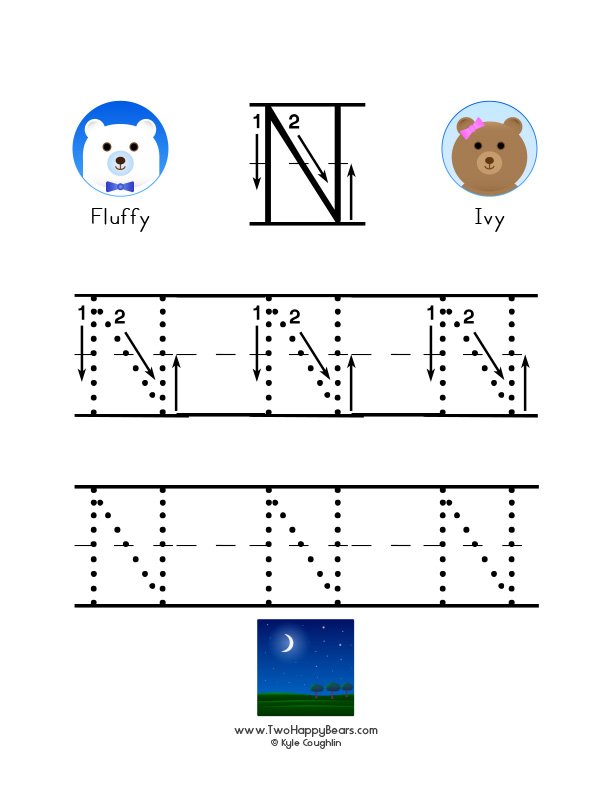 Large uppercase letter N that you can trace