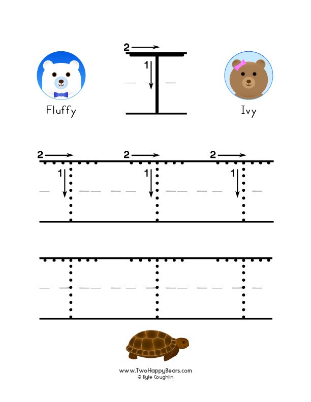 How to write the letter T, with large images to trace for practice, in free printable PDF format.